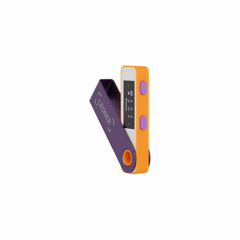 Bild von Ledger Nano S Plus - Retro Gaming (Ripple, Bitcoin, Litecoin, Cardano, TRON, Bitcoin Cash, Ethereum Classic, Ether, Stellar, Monero, Dogecoin), Crypto Wallet, Violett, Orange