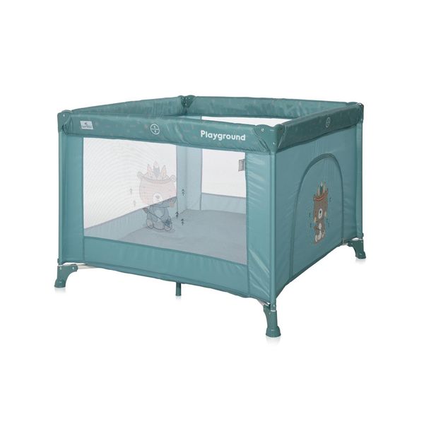 Bild von Lorelli Baby Laufstall Playground, kleiner Laufgitter 100x100 cm, Absperrgitter mit atmungsaktivem Netz, Schutzgitter mit Reißverschlusstür, faltbarer Krabbelgitter, blau