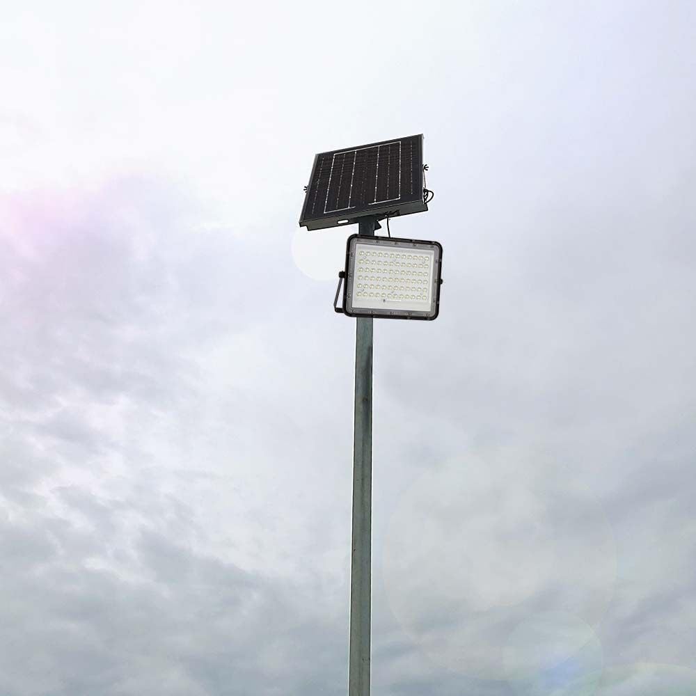Bild von V-TAC, Fassadenbeleuchtung, VT-120W 7826 LED-Flutlichtstrahler, Solarmodul 15 W Neutralweiss Schwarz (1200 lm, IP65)