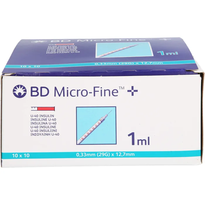 Bild von Becton Dickinson Feindosierspritze BD Micro-Fine+Insulinspritze 1ml U40 0,33x12,7mm, (Spar-Set, 29G, Weltweiter Bestseller, 100-St., Diabetesmanagement, Steril verpackt), Präzise Dosierung, Schmerzarme Insulininjektion, Blutzuckerüberwachung