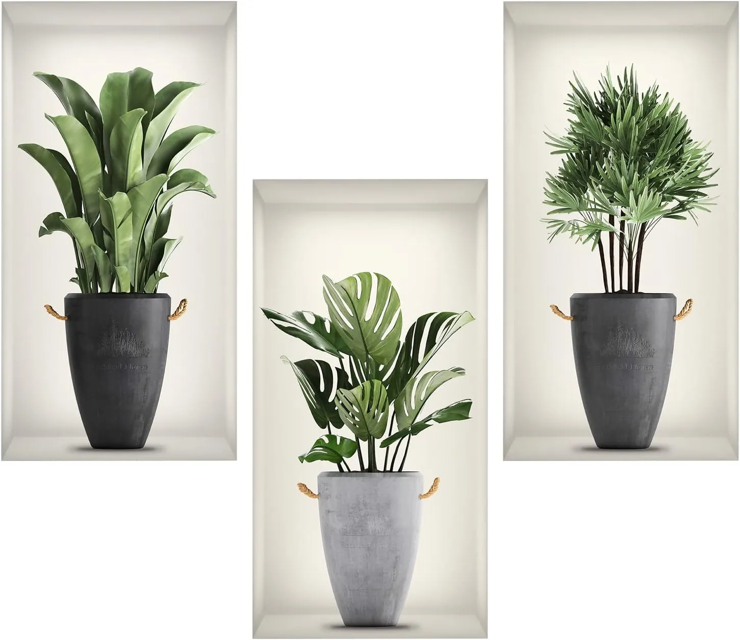 Bild von 3D Wandaufkleber Vase Set mit 3 selbstklebenden Wandtattoos für Wohnzimmer und Küche