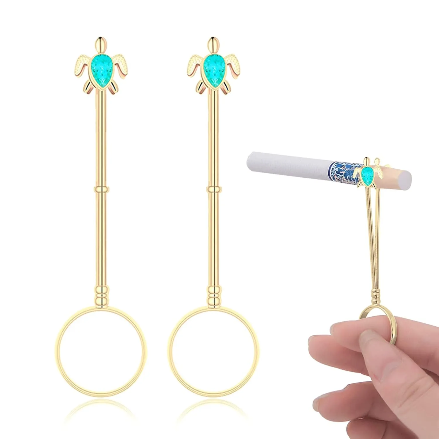 Bild von 3er Set Zigarettenhalter in Form einer eleganten Schildkröte aus Kupfer, 1,7 cm, stilvolles Geschenk für Damen und Herren