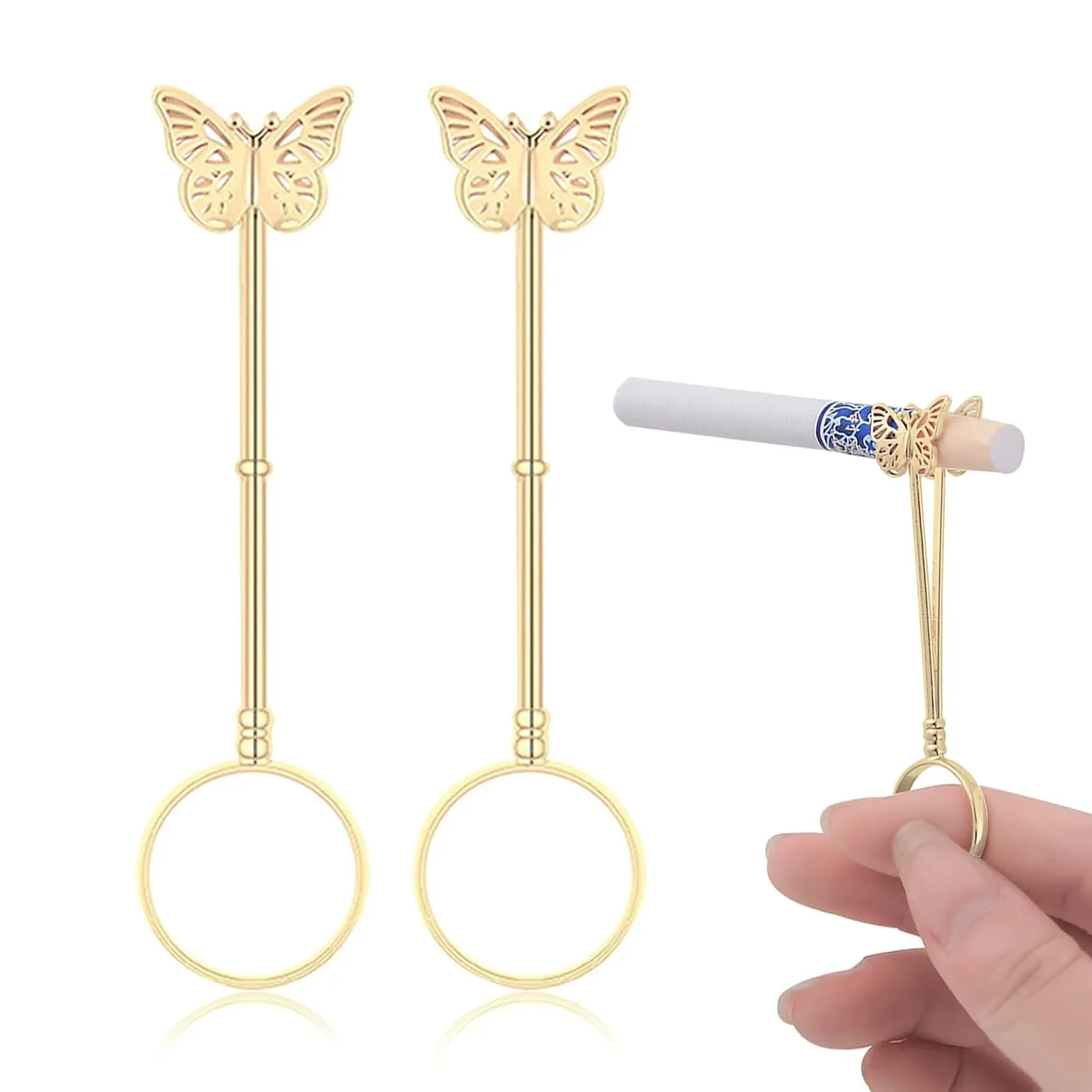 Bild von 3er Set Zigarettenhalter mit Schmetterlingsdesign in Gold, stilvolles Geschenk für Damen und Herren