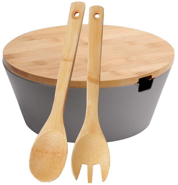 Bild von Kesper 32600 Salatschale mit Besteck 26 x 11cm Deckel + Salatbesteck aus Bambus
