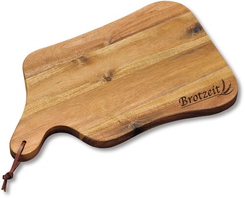 Bild von Kesper Schneid-& Servierbrett mit Einbrand Brotzeit , 35 x 22 x 1,8 cm, aus FSC-zertifiziertem Akazienholz, mit Hängeöse, geschwungene Form
