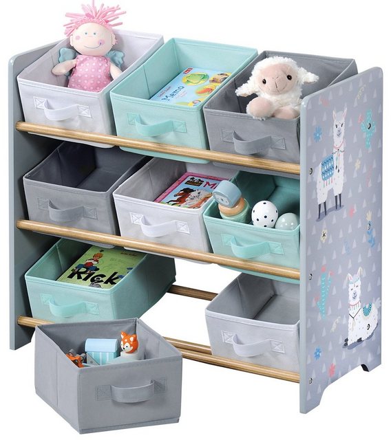 Bild von KESPER® Standregal Kinder Aufbewahrungsregal, FSC-zertifizierter Faserplatte, farbig lackiert, 9 farbige Textilkörbe