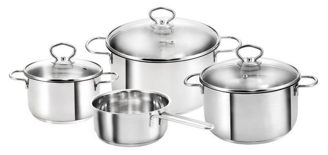 Bild von Kopf Topfset Merkur aus Edelstahl - Induktionstöpfe mit Schüttrand, Literskala und Glasdeckel – 4-teilig
