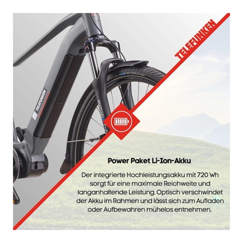 Bild von Telefunken E-Bike SUV700, 10 Gang Shimano, Kettenschaltung, Mittelmotor, 720 Wh Akku, (29 Zoll, Straßenzulassung, Scheibenbremsen), Pedelec, Elektrofahrrad für Herren u. Damen, Trekkingrad, Cityrad