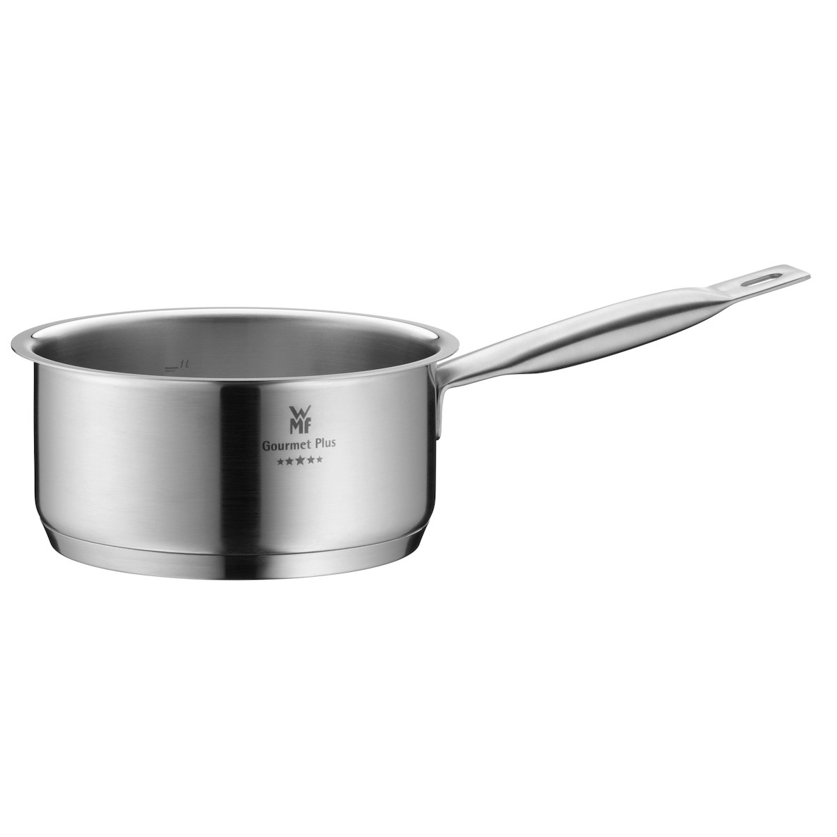 Bild von WMF Gourmet Plus Stielkasserolle 16cm ohne Deckel, Kochtopf klein 1,4l, Milchtopf Induktion, Cromargan Edelstahl mattiert, Innenskalierung