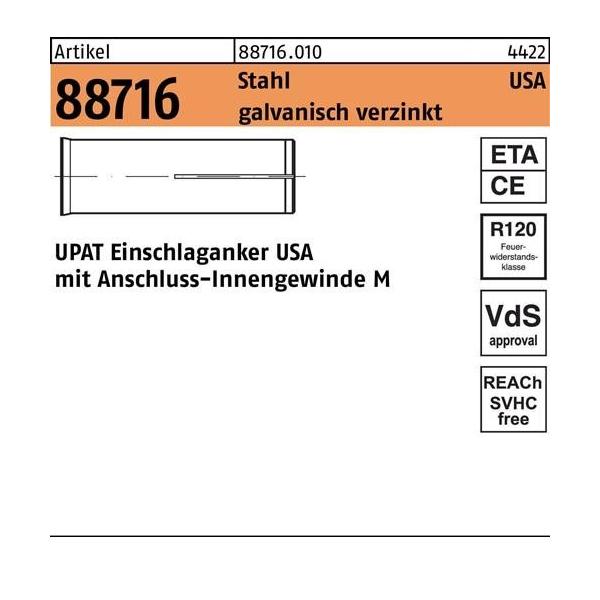 Bild von Upat, Dübel, Einschlaganker R 88716 USA M 8 x 40 Stahl galvanisch verzinkt (100 Stk.)