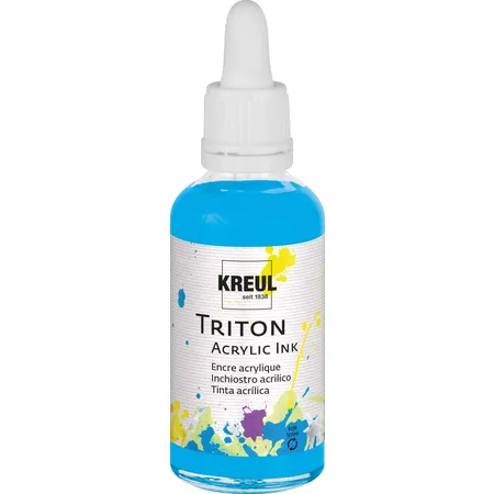 Bild von KREUL 17436 - Triton Acrylic Ink, Lichtblau, 50 ml Glas mit Pipette zum Dosieren und Aufrühren, hohe Farbintensität, seidenmatt auftrocknend, für Leinwand und Papier