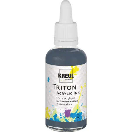 Bild von KREUL 17471 - Triton Acrylic Ink, Graphite, 50 ml Glas mit Pipette zum Dosieren und Aufrühren, hohe Farbintensität, seidenmatt auftrocknend, für Leinwand und Papier