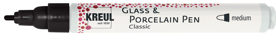 Bild von KREUL 16401 - Glass & Porcelain Pen Classic medium, signalgelb, formstabile Rundspitze, Strichstärke ca. 2 - 4 mm, Porzellanmalstift, brillante, deckende und lichtbeständige Farbe auf Wasserbasis