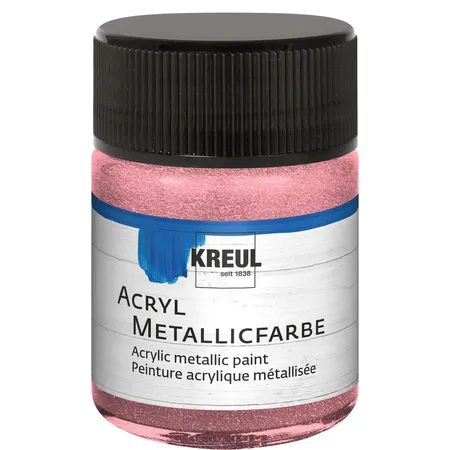 Bild von KREUL 77574 - Acryl Metallicfarbe, 50 ml Glas in metallic rosa, glamouröse Acrylfarbe mit Metalliceffekt auf Wasserbasis, cremig deckend, schnelltrocknend und wasserfest