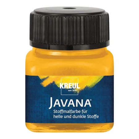 Bild von KREUL 90967 - Javana Stoffmalfarbe für helle und dunkle Stoffe, 20 ml Glas goldgelb, brillante Farbe auf Wasserbasis, pastoser Charakter, zum Stempeln und Schablonieren, nach Fixierung waschecht