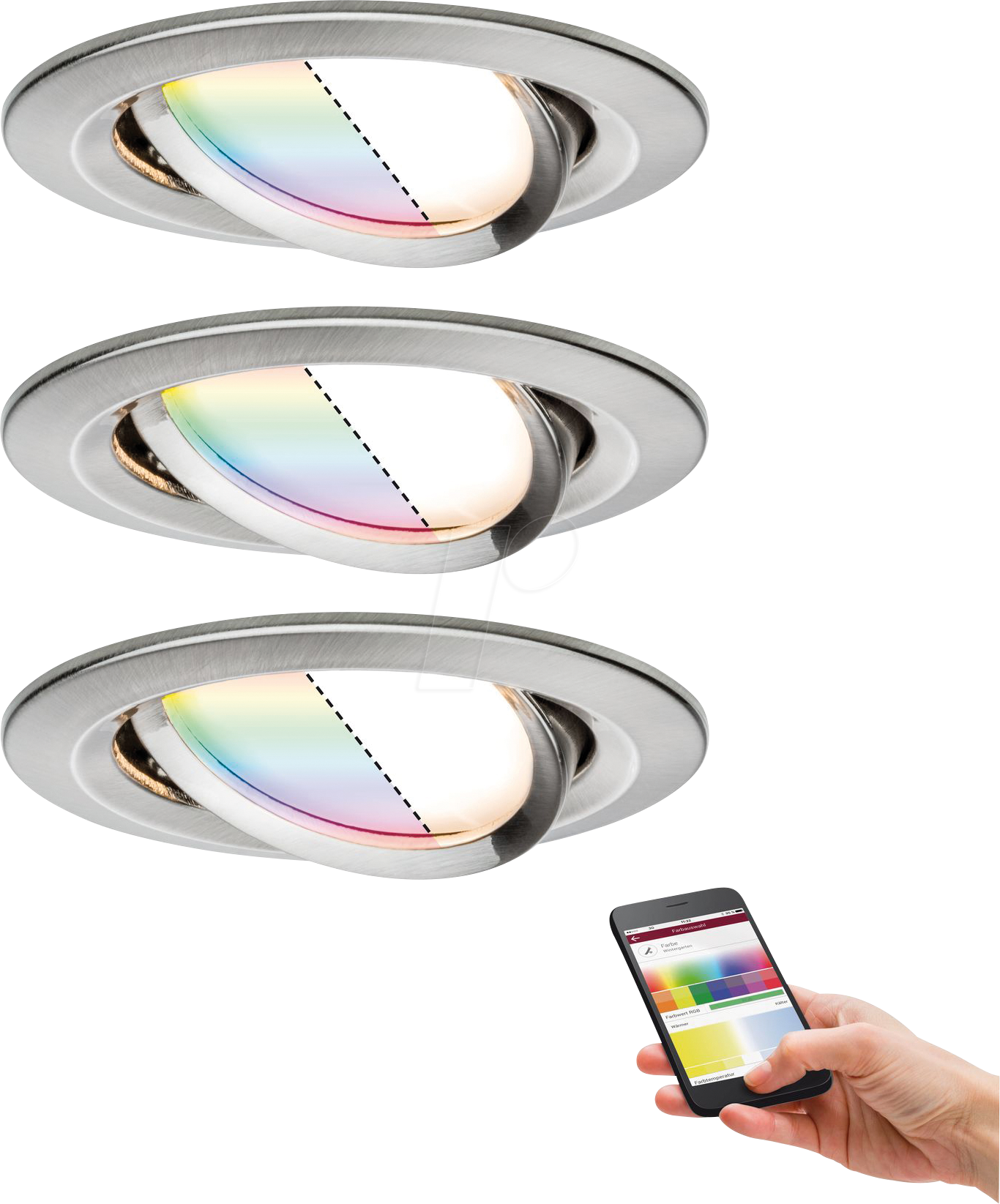 Bild von Paulmann 92965 Nova Plus LED Einbauleuchte Smart Home Zigbee Set rund schwenkbar 3x5,2W RGBW dimmbar Eisen gebürstet Spot Alu Zink 2700K