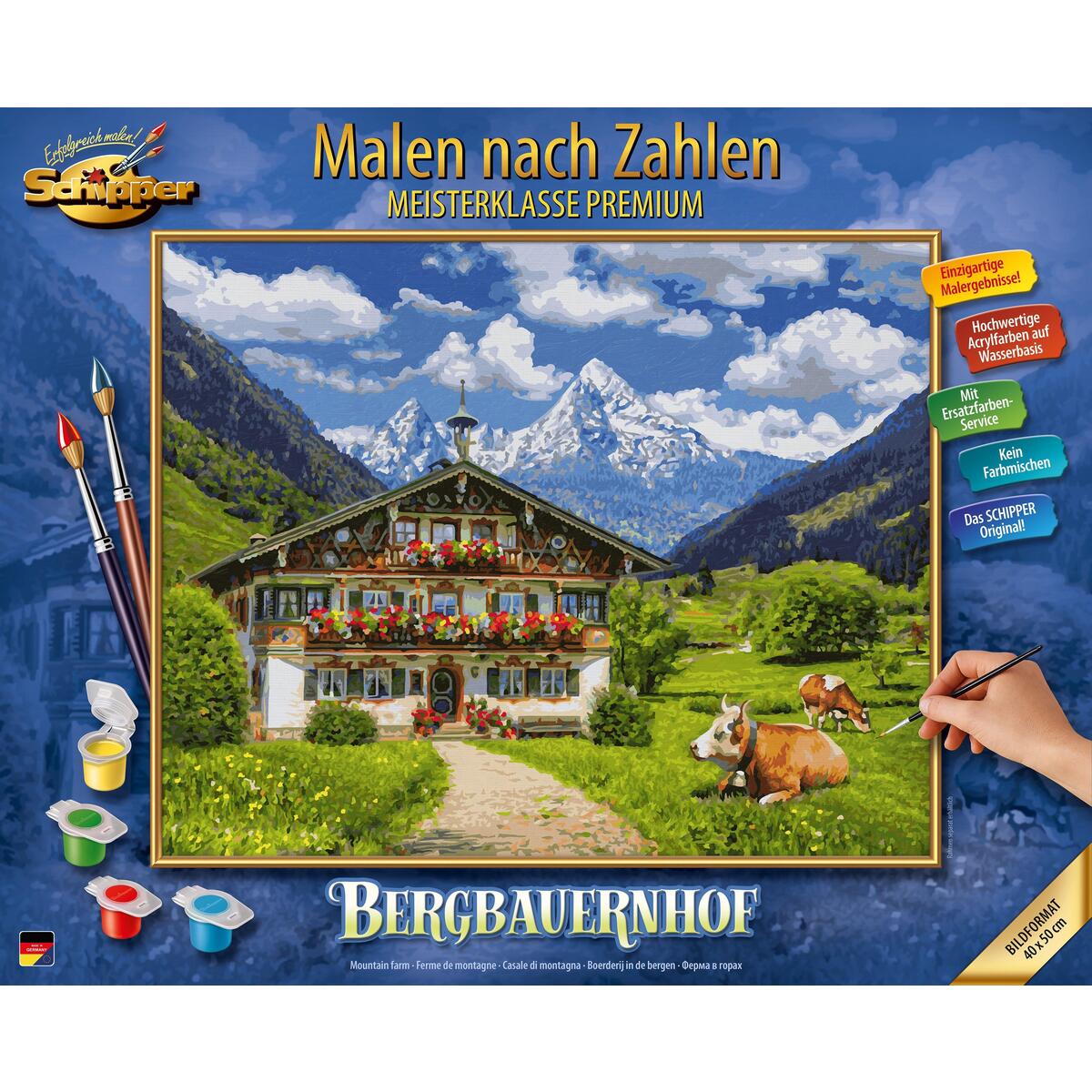Bild von Schipper 609130857 Malen nach Zahlen, Bergbauernhof - Bilder malen für Erwachsene, inklusive Pinsel und Acrylfarben, 40 x 50 cm