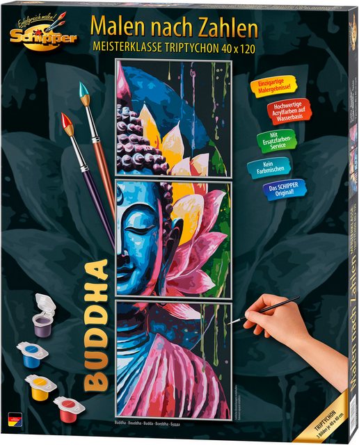 Bild von Malen nach Zahlen SCHIPPER "Meisterklasse Triptychon - Buddha", bunt, Malvorlagen, KinderB:40cm H:40cm, Made in Germany, B:40cm H:40cm