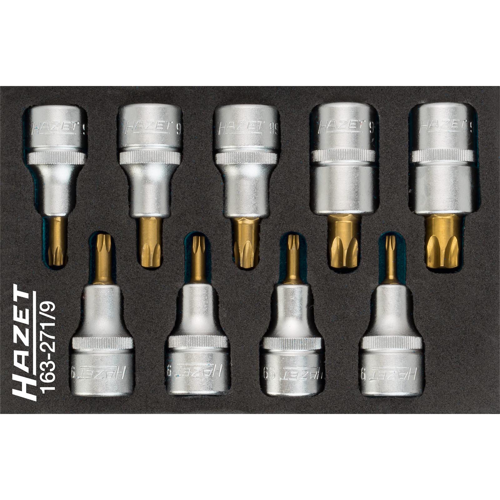 Bild von Hazet Schraubendreher-Steckschlüsseleinsatz-Satz TORX, Vierkant 12,5 mm 1/2 Zoll, Anzahl Werkzeuge: 9, 1 Stück, tin beschichtet, 163-271/9