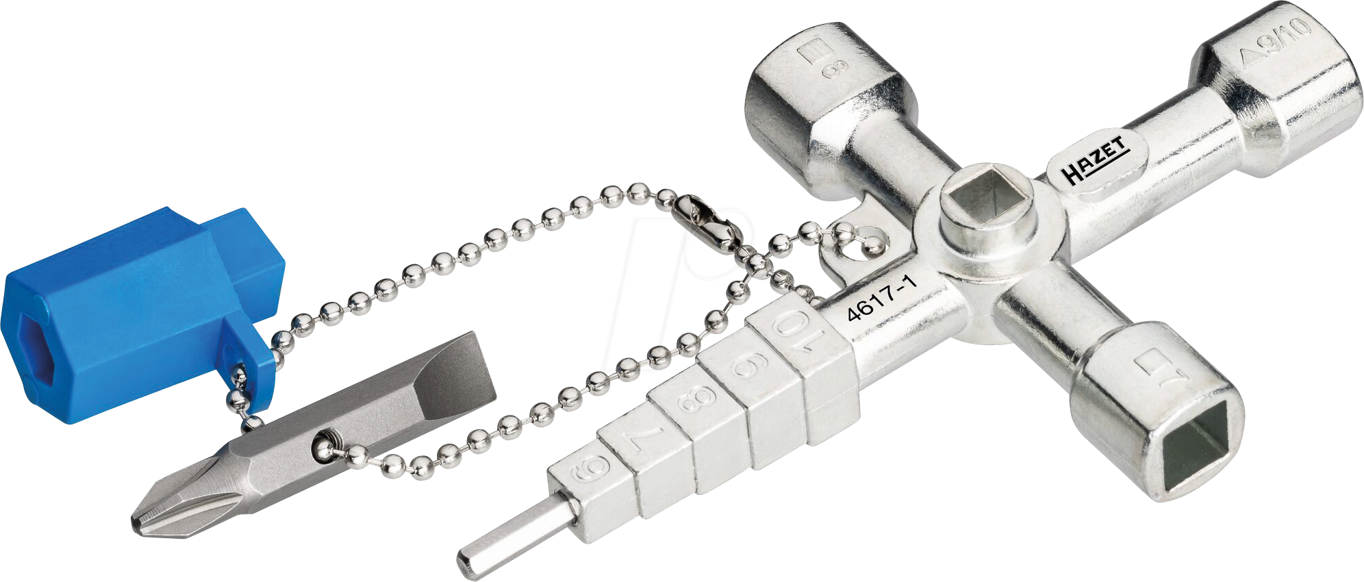 Bild von HAZET Schaltschrankschlüssel 4617-1 I Inkl. Kette, Adapter und Wende-Bit I Betätigung von Verschlüssen an z. B. Schaltschränken, Heizungsventilen, Heizungsentlüftungen, Fenster- und Türgriffen