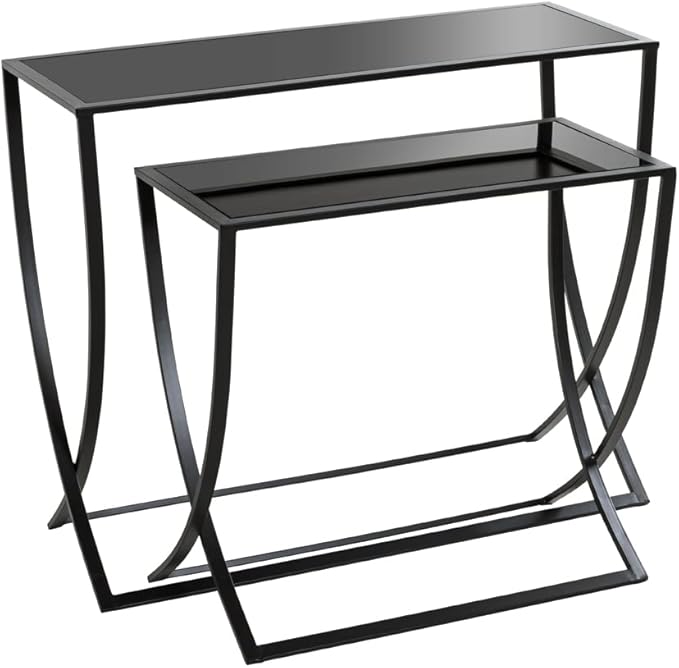 Bild von HAKU Möbel Beistelltisch 2er Set schwarz, Metall, Sicherheitsglas - Maße: B 60/80 cm x H 55/65 cm x T 30/30 cm, Style: Modern