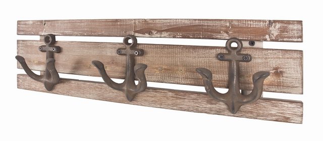 Bild von HAKU Garderobenleiste aus Massivholz in mit 3 Garderobenhaken, vintageoptik braun 50x7x14 cm (28912)