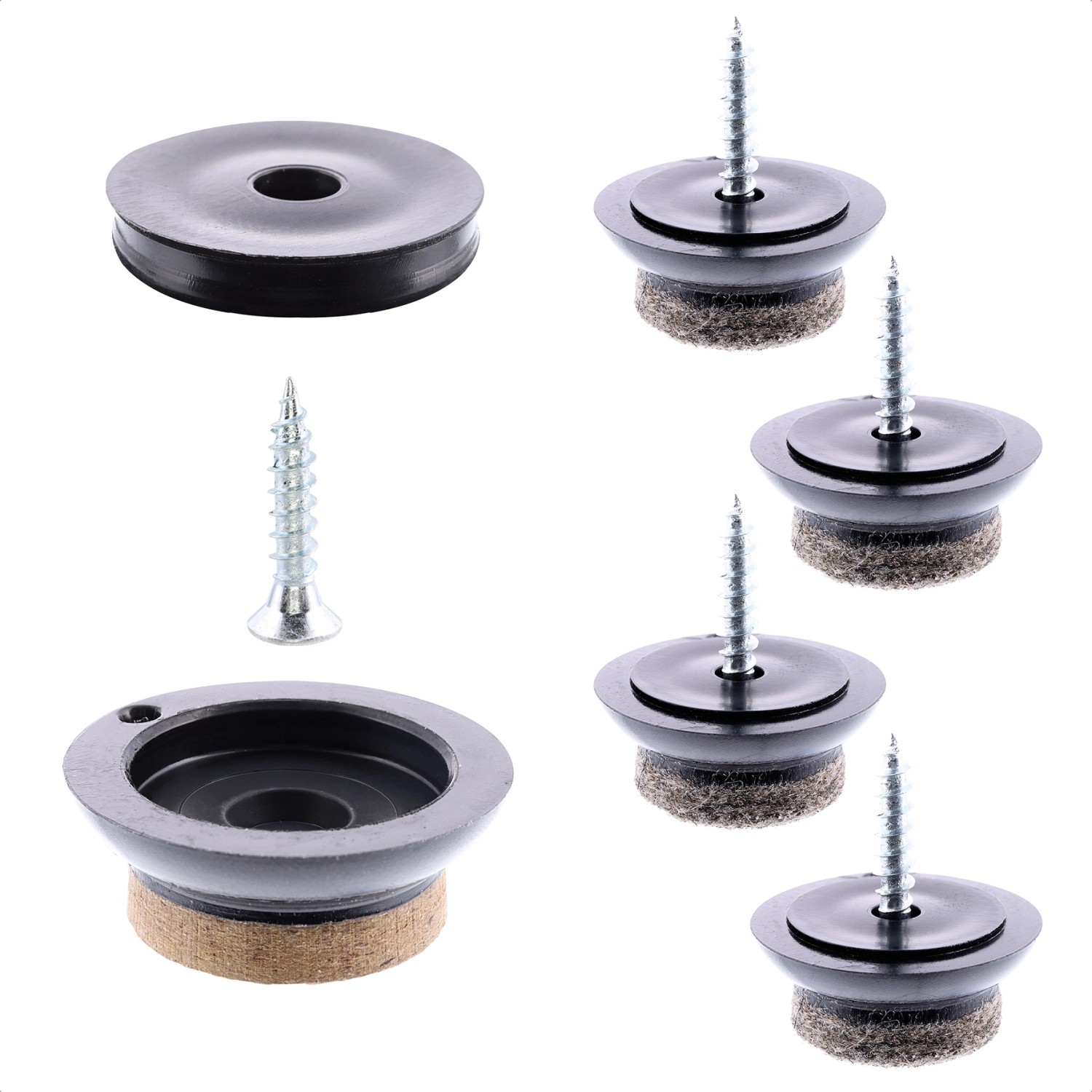 Bild von Wagner Filzgleiter 12-teilig QuickClick Syno Slim Ø 20 mm Schwarz-Braun