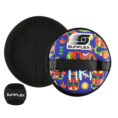 Bild von Sunflex Neopren Sure Catch Set Tropical Tiki mit Zwei Schlägern und einem Ball in schwarz | Klettballspiel weich und leicht | extrem robust und langlebig