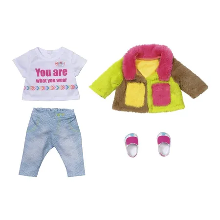 Bild von BABY born Deluxe Regenbogen Mantel, Puppenkleidung Set bestehend aus Jacke, Shirt, Hose, Schuhe für 43 cm Puppen, 830154 Zapf Creation