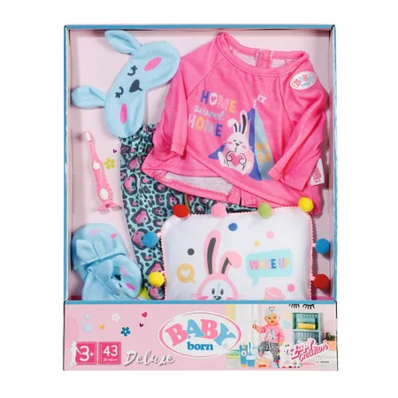 Bild von BABY born Zapf Creation 835265 Bath Deluxe Gute Nacht Set 43 cm-Puppenzubehör und Accessoires bestehend aus Shirt, Hose, Pantoffeln, Schlafmaske, Kissen und Zahnbürste
