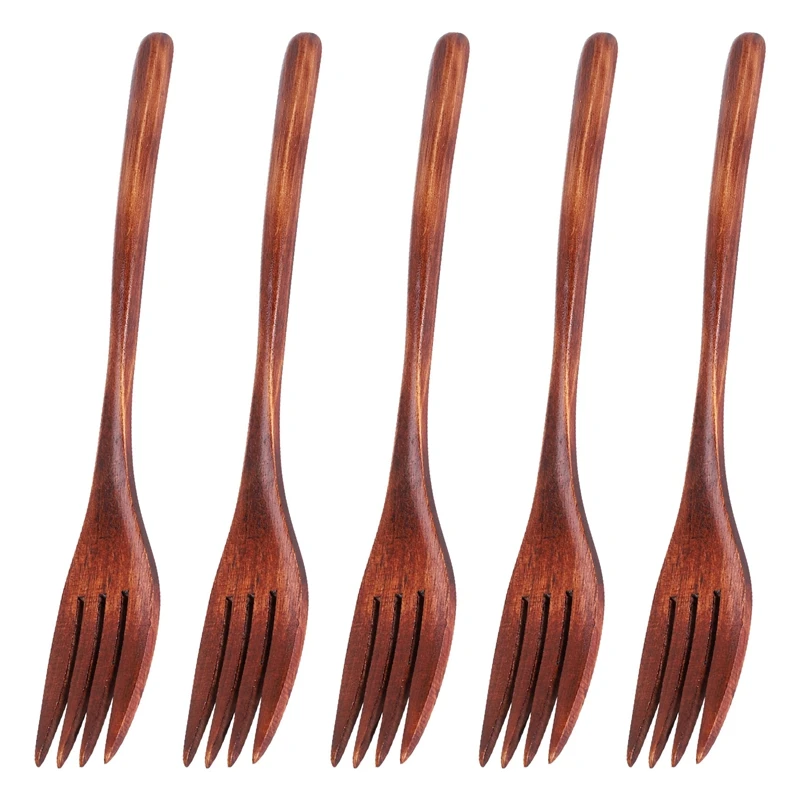Bild von Holz gabeln, 5 Stück umwelt freundliche japanische Holz salat Abendessen Gabel Geschirr Geschirr für