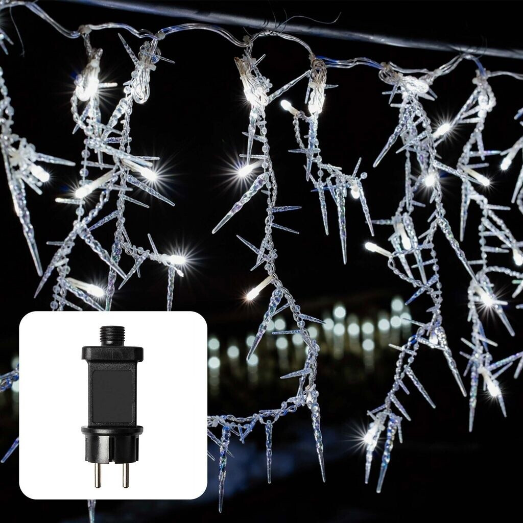 Bild von Hellum LED-Lichtvorhang, Außen, Eiszapfen, 100 weiße LEDs, 240cm Lichtlänge, Kabel transparent, Outdoor, Außen-Transformator, Winter-Dekoration, 565140