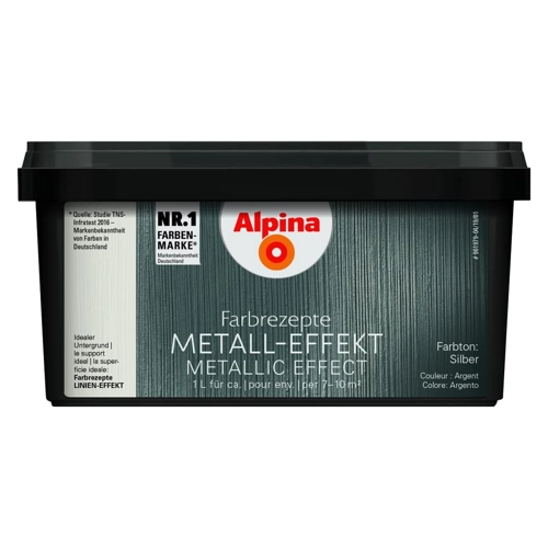 Bild von Alpina Farbrezepte METALL-EFFEKT Silber 1 Liter – Die elegante Wandfarbe für stilvolle Akzente
