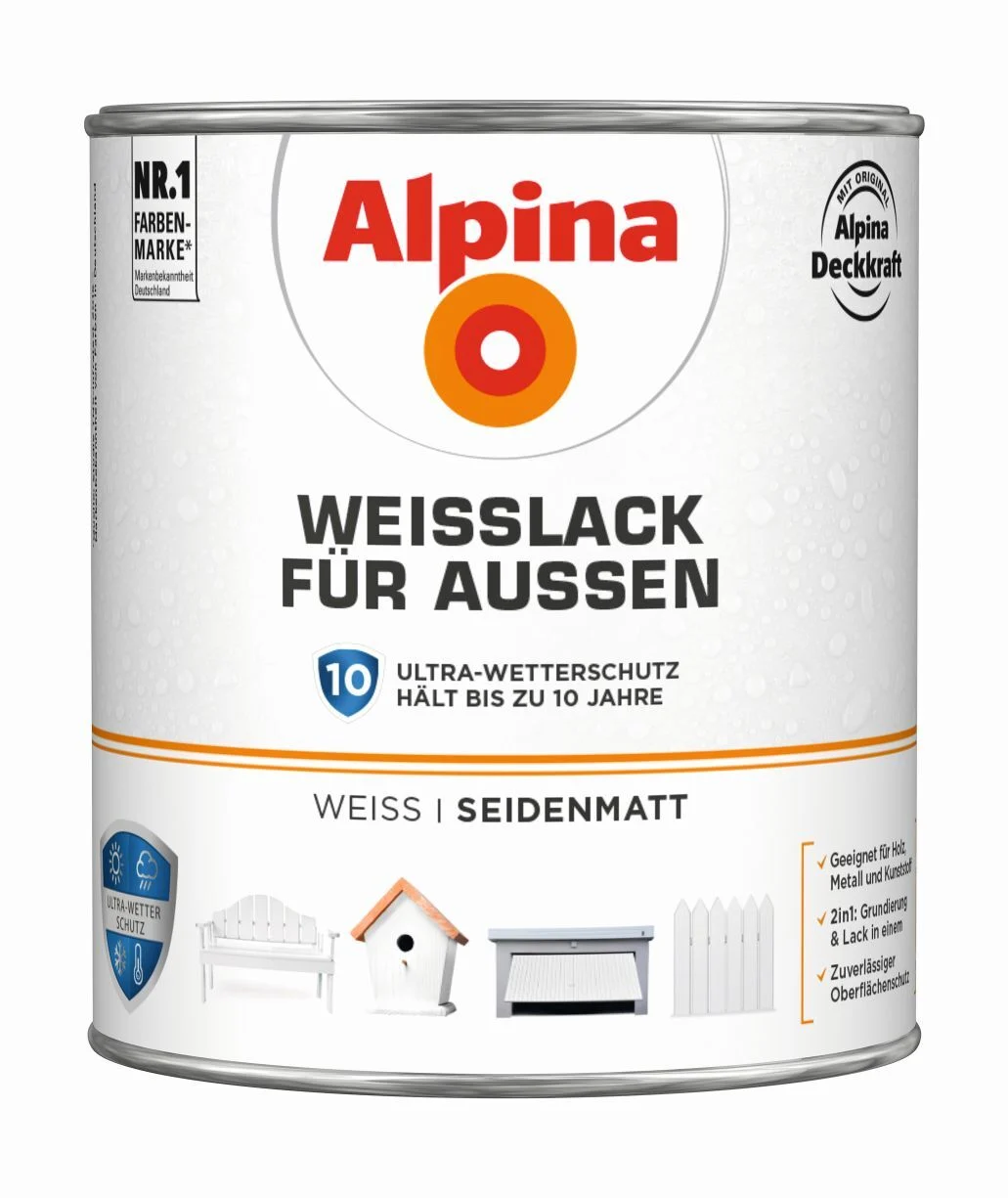 Bild von Alpina Weißlack Alpina Weißlack für Außen 2 L weiß seidenmatt