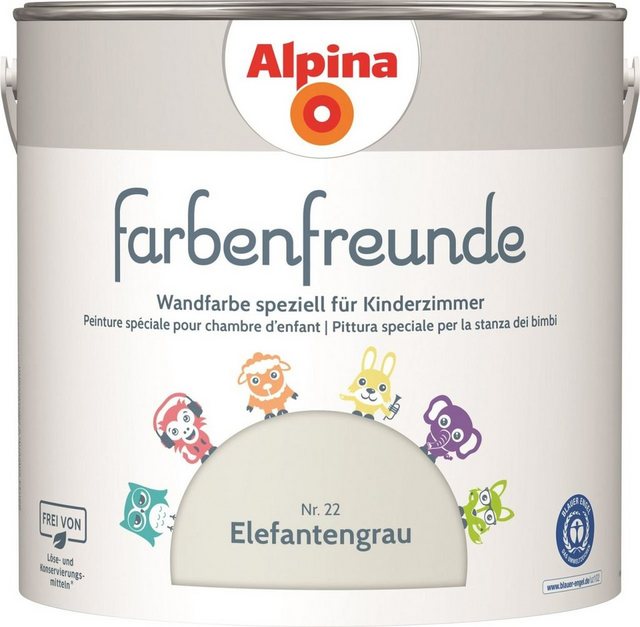 Bild von Alpina Farbenfreunde – Nr. 22 Elefantengrau – Wandfarben speziell für Kinderzimmer – frei von konservierungs- und lösemittelfrei – für ein gesundes und behagliches Raumklima &#