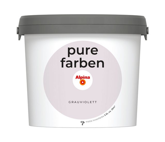 Bild von Alpina pure farben Wandfarbe – Grauviolett – strapazierfähige und atmungsaktive Innenfarbe – ergiebig, gut deckend & reinigungsfähig – 2,5 Liter