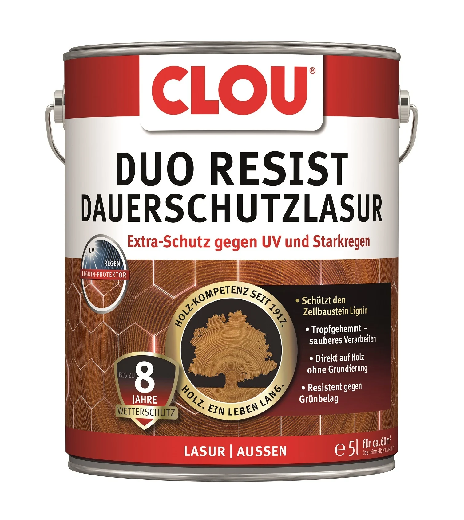 Bild von CLOU Holzlasur »DuoResist Dauerschutzlasur«, 5 l, Eiche hell, für ca. 12 m²/l - braun