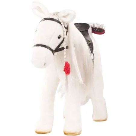 Bild von Götz 3403087 Lipizzaner Kämmpferd (Stockmaß 37 cm) - weißes Plüschpferd, Höhe ca. 52 cm für Stehpuppen - mit Sattel, Zaumzeug und Picknickdecke
