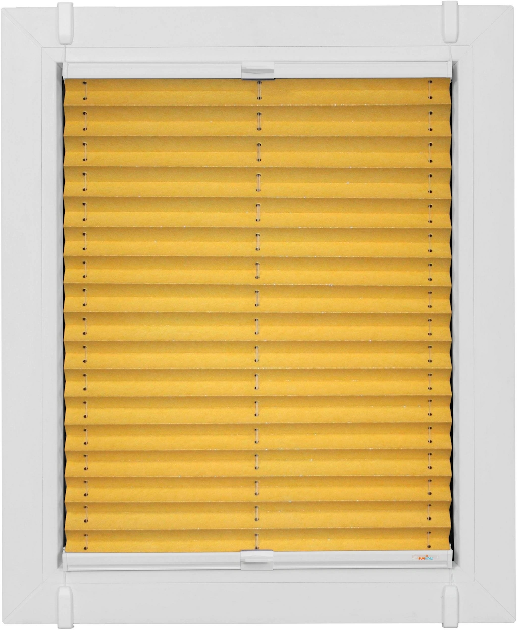 Bild von Plissee SUNLINES "Young Style Energy Saving", gelb (mais, weiß, weiß), B:85cm H:130cm, Obermaterial: 100% Polyester, Plissees, nach Maß, mit Energiespareffekt, verspannt mit Simply-Fix Klemmträger