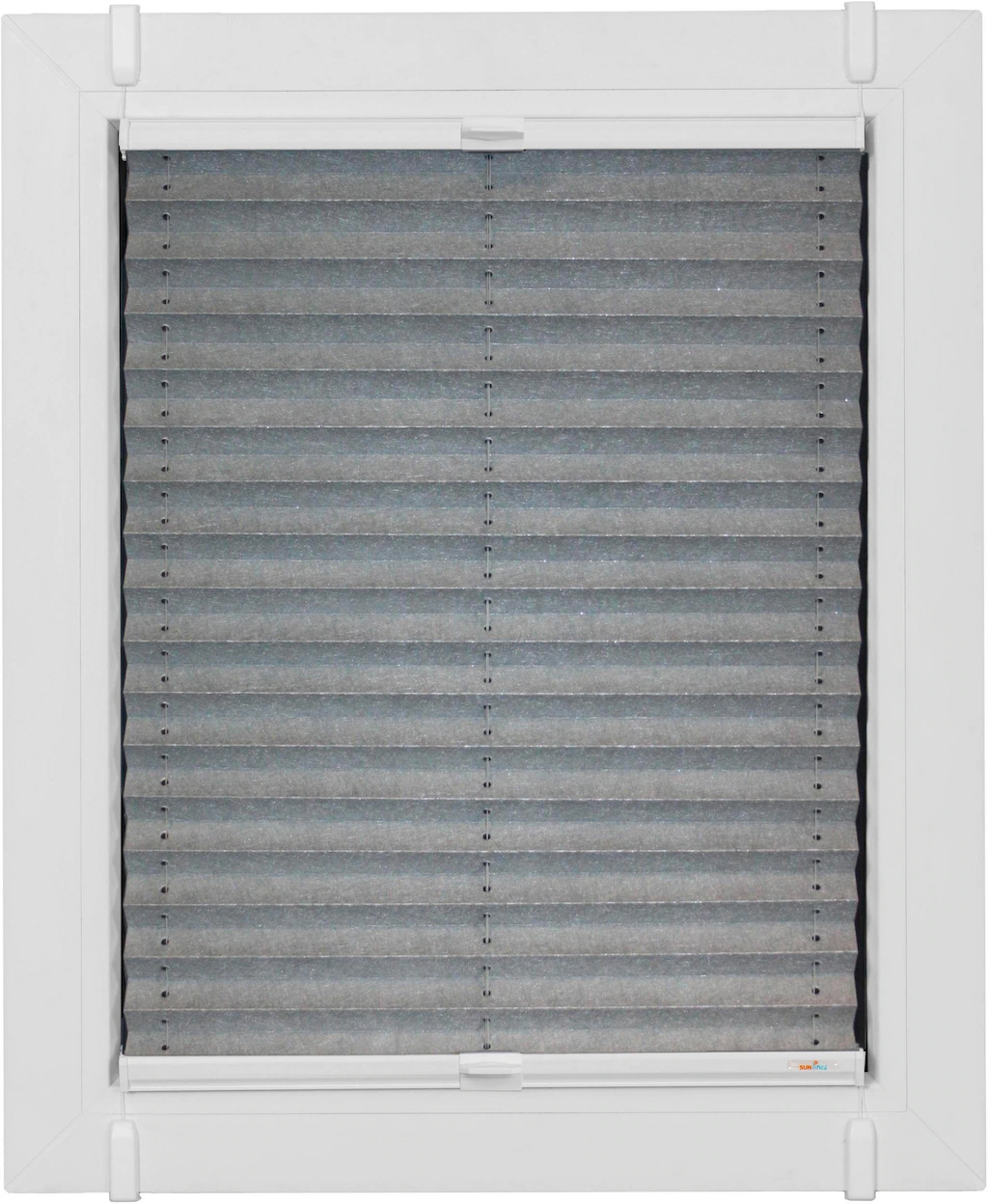 Bild von Plissee SUNLINES "Young Style Energy Saving", bunt (silberfarben, weiß, weiß), B:77,5cm H:100cm, Obermaterial: 100% Polyester, Plissees, nach Maß, mit Energiespareffekt, verspannt mit Simply-Fix Klemmträger