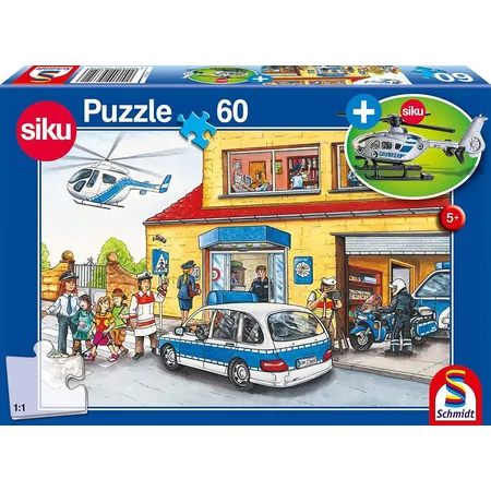 Bild von Schmidt Spiele KinderPuzzle - 60 Teile Polizeistation mit Siku Polizeihubschrauber