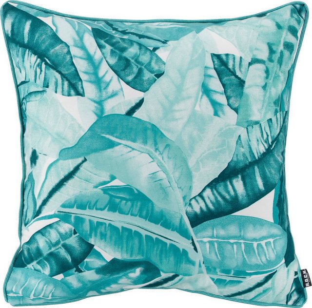 Bild von H.O.C.K. Amazonas Outdoor Kissen inkl. Füllung Blätter-Motiv mit Keder 50x50cm wasserabweisend/lichtecht (6-7) für den Garten (50x50cm, türkis)