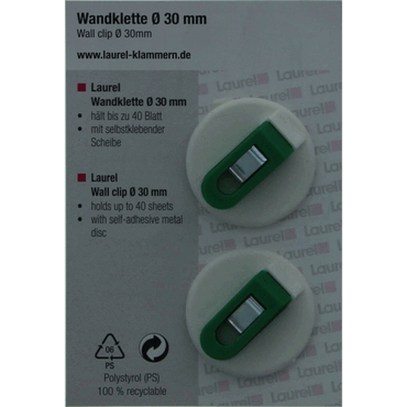 Bild von Laurel, Büroklammer, Halteclip selbstklebend 30mm VE=2 Stück grün (2 x)