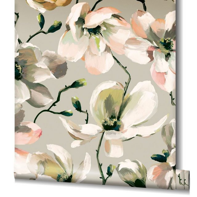 Bild von Marburg Vliestapete Magnolien Zeichnung Blumen Floral Beige Weiß Orange 47464 Flora