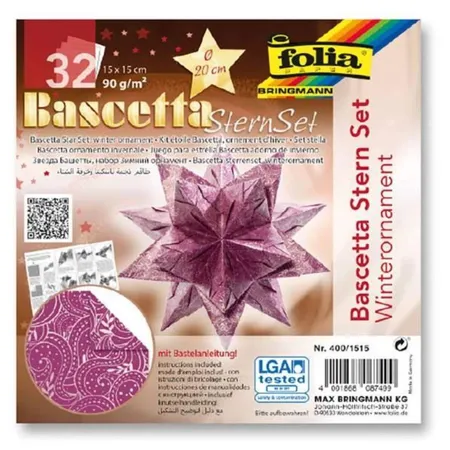 Bild von folia 400/1515 - Bastelset Bascetta Stern Winterornament lila/silber, 32 Blatt, 15 x 15 cm, fertige Größe des Papiersterns ca. 20 cm, mit ausführlicher Anleitung - ideal zur zeitlosen Dekoration