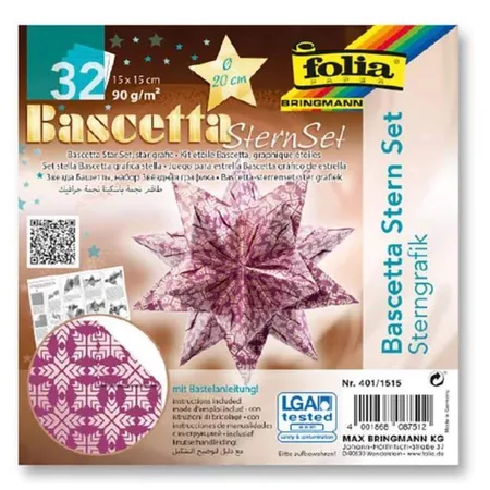 Bild von folia 401/1515 - Bastelset Bascetta Stern Sterngrafik lila/silber, 32 Blatt, 15 x 15 cm, fertige Größe des Papiersterns ca. 20 cm, mit ausführlicher Anleitung - ideal zur zeitlosen Dekoration