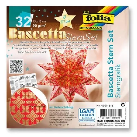 Bild von folia 409/1515 - Bastelset Bascetta Stern Sterngrafik rot/gold, 32 Blatt, 15 x 15 cm, fertige Größe des Papiersterns ca. 20 cm, mit ausführlicher Anleitung - ideal zur zeitlosen Dekoration