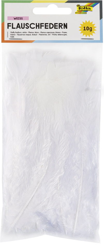 Bild von folia 53010 - Federn, Flauschfedern, Kunstfedern, 10 g in weiß, ideal für kreative Bastelarbeiten, Masken, Kostüme und Traumfänger