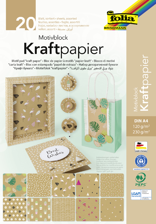 Bild von Folia Recyclingpapier Motivblock KRAFTPAPIER, DIN A4, 20 Blatt sortiert