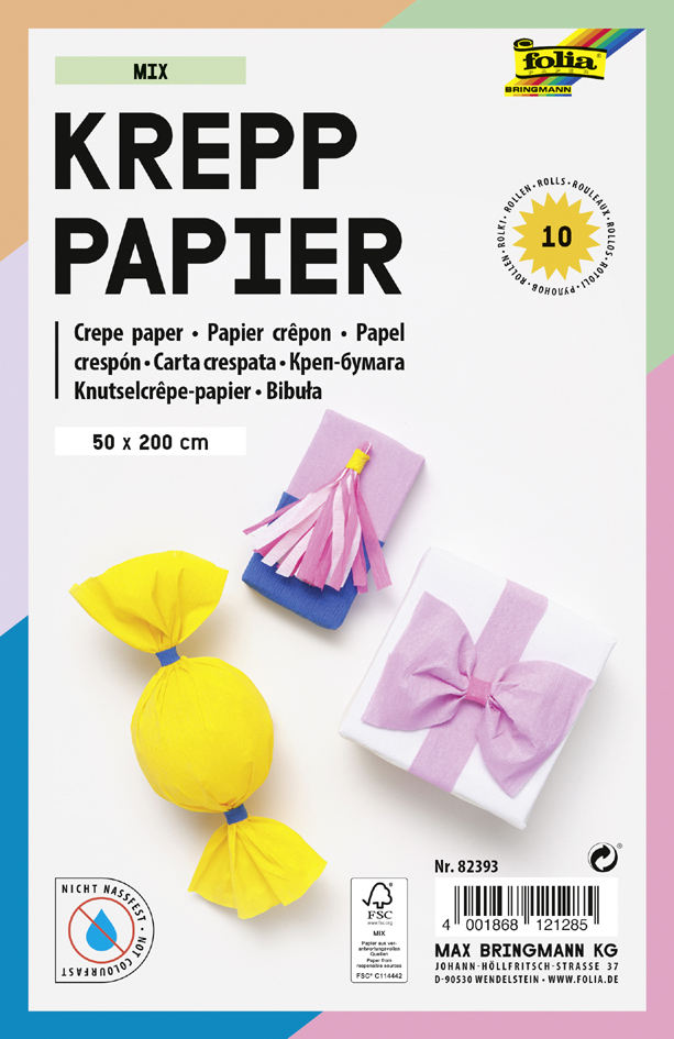 Bild von folia Krepppapier-Rollen MIX, 500 mm x 2 m, sortiert